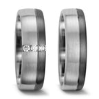 Partnerringe 500 palladium, 375/9K hvidguld Diamant 0.075 ct, 3 Sten , tw-vsi