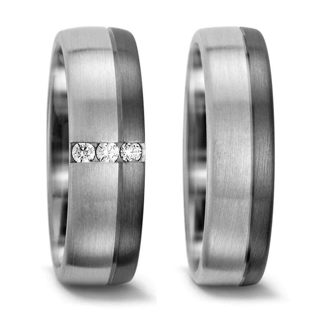 Partnerringe 500 palladium, 375/9K hvidguld Diamant 0.075 ct, 3 Sten , tw-vsi