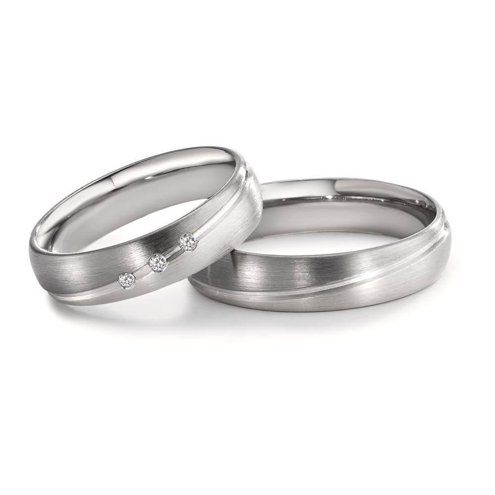 Partnerringe 500 palladium, 375/9K hvidguld Diamant 0.045 ct, 3 Sten , tw-vsi