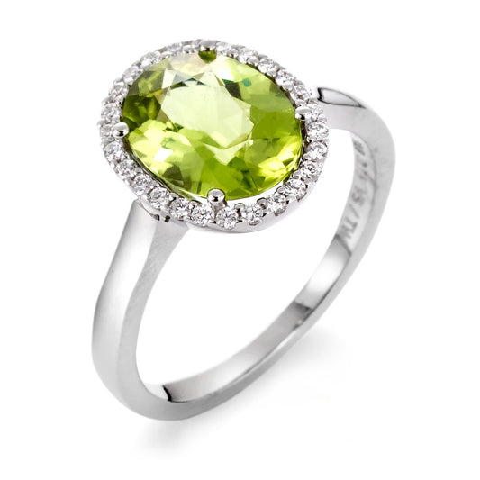 Ringe 750/18K hvidguld Peridot grøn, Diamant 0.15 ct, 26 Sten , tw-vsi