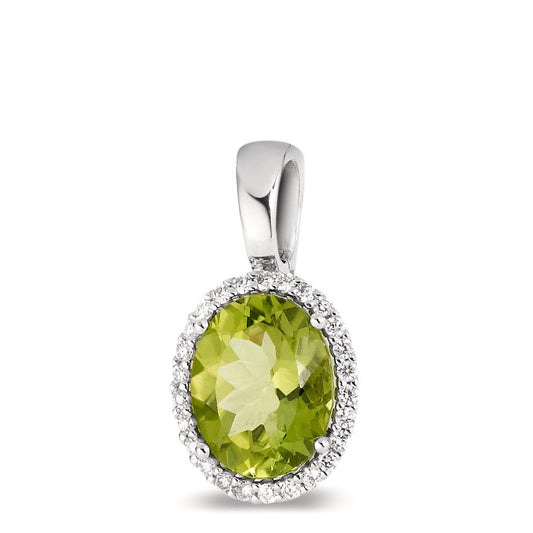 Vedhæng 750/18K hvidguld Peridot grøn , [oval], Diamant hvid , 0.15 ct, 26 Sten , tw-vsi