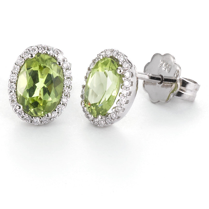 Ørestikker 750/18K hvidguld Peridot grøn , 2 Sten , [oval], Diamant hvid , 0.18 ct, 44 Sten , tw-vsi