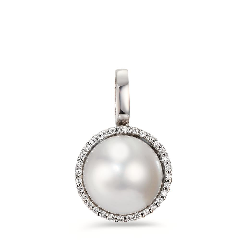 Vedhæng 750/18K hvidguld Diamant hvid , 0.19 ct, 32 Sten , [Brillant], tw-vsi Ferskvands kulturperle hvid, 12.5 mm Ø16 mm