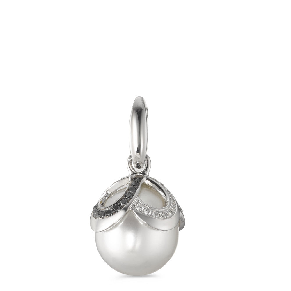 Vedhæng 750/18K hvidguld Diamant sort , 0.28 ct, 46 Sten , [Brillant], tw-vsi Ferskvands kulturperle hvid, 12 mm Ø14 mm