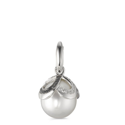 Vedhæng 750/18K hvidguld Diamant sort , 0.28 ct, 46 Sten , [Brillant], tw-vsi Ferskvands kulturperle hvid, 12 mm Ø14 mm