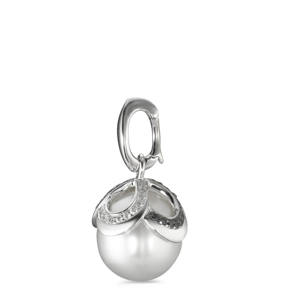 Vedhæng 750/18K hvidguld Diamant sort , 0.28 ct, 46 Sten , [Brillant], tw-vsi Ferskvands kulturperle hvid, 12 mm Ø14 mm