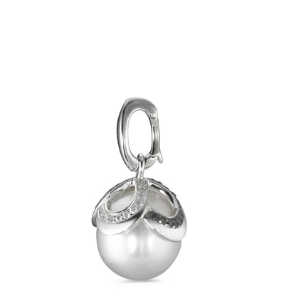 Vedhæng 750/18K hvidguld Diamant sort , 0.28 ct, 46 Sten , [Brillant], tw-vsi Ferskvands kulturperle hvid, 12 mm Ø14 mm