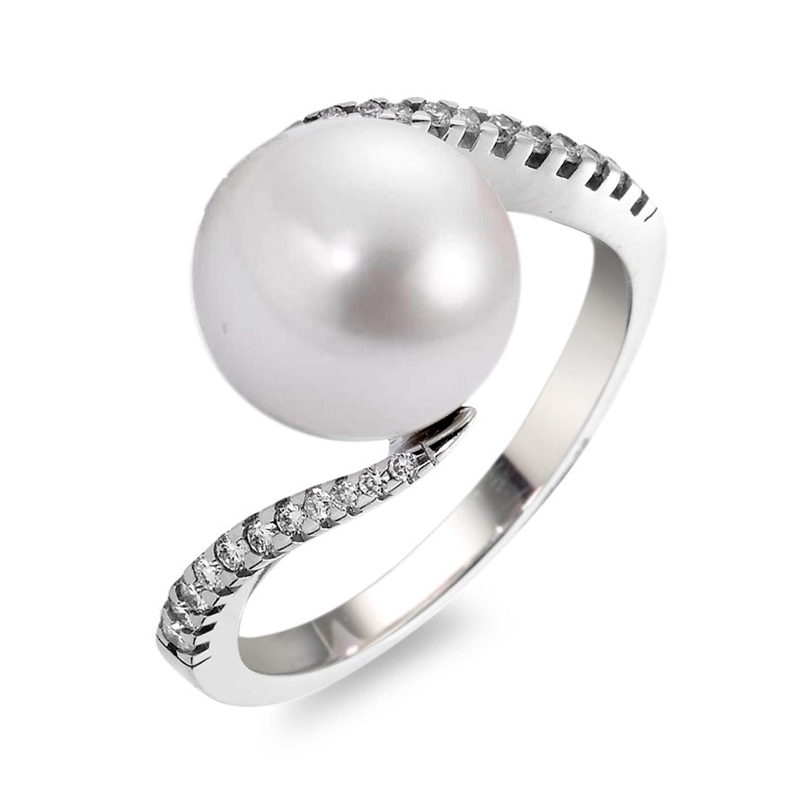 Ringe 750/18K hvidguld Diamant hvid , 0.15 ct, 22 Sten , [Brillant], w-si Ferskvands kulturperle, 22 Perler, 9.5 mm