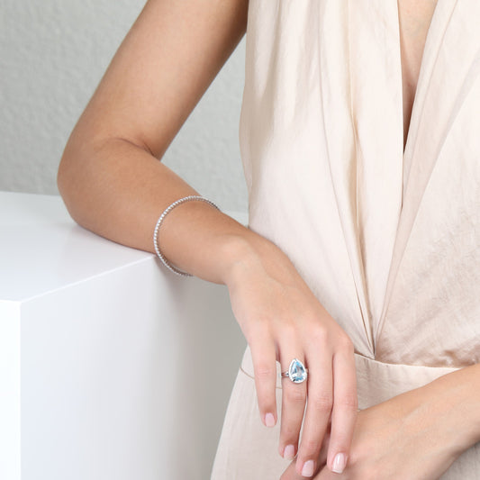 Ringe 750/18K hvidguld Topas, Diamant 0.15 ct, 30 Sten , [Brillant], w-si