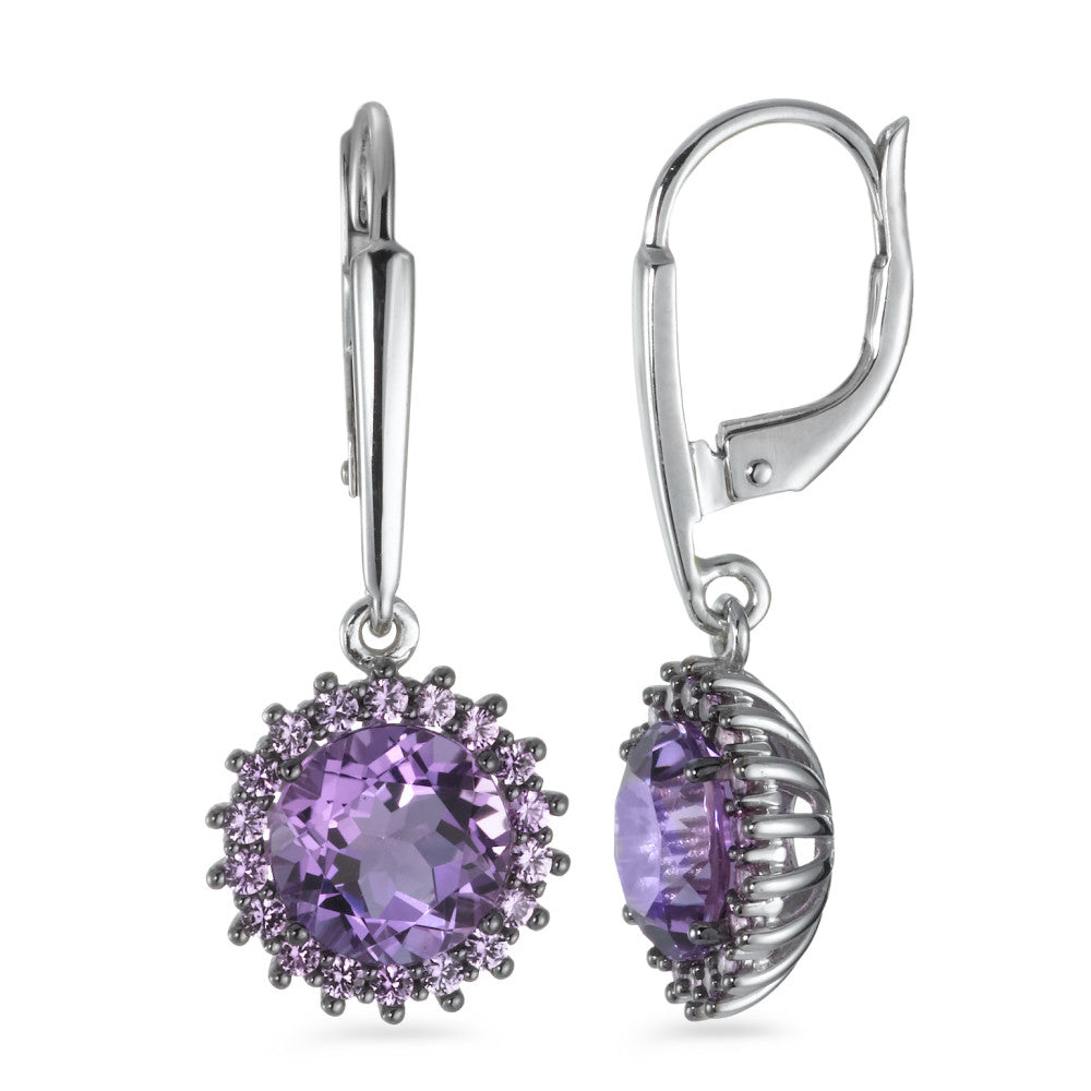 Øreringe 750/18K hvidguld Ametyst violet , 38 Sten