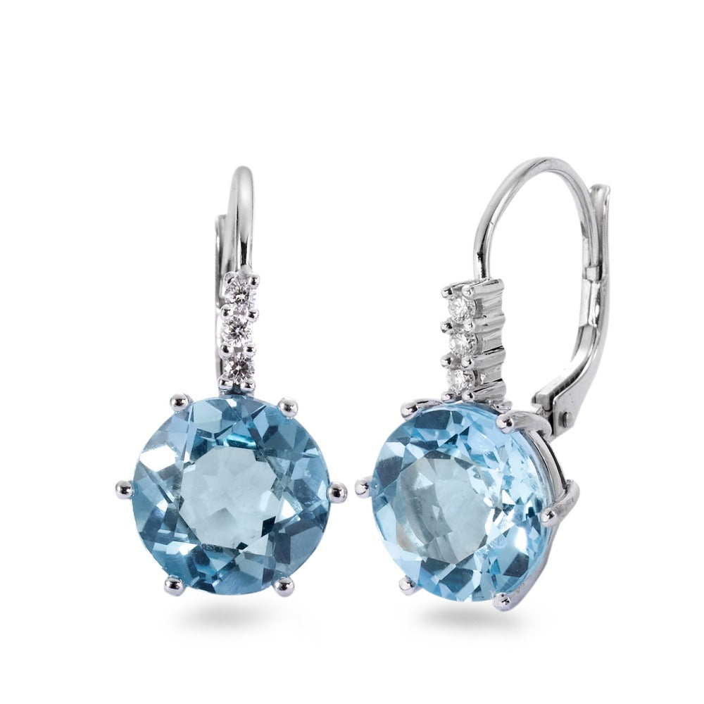 Øreringe 750/18K hvidguld Topas blå , 2 Sten, Diamant 0.09 ct, 6 Sten , [Brillant], w-si