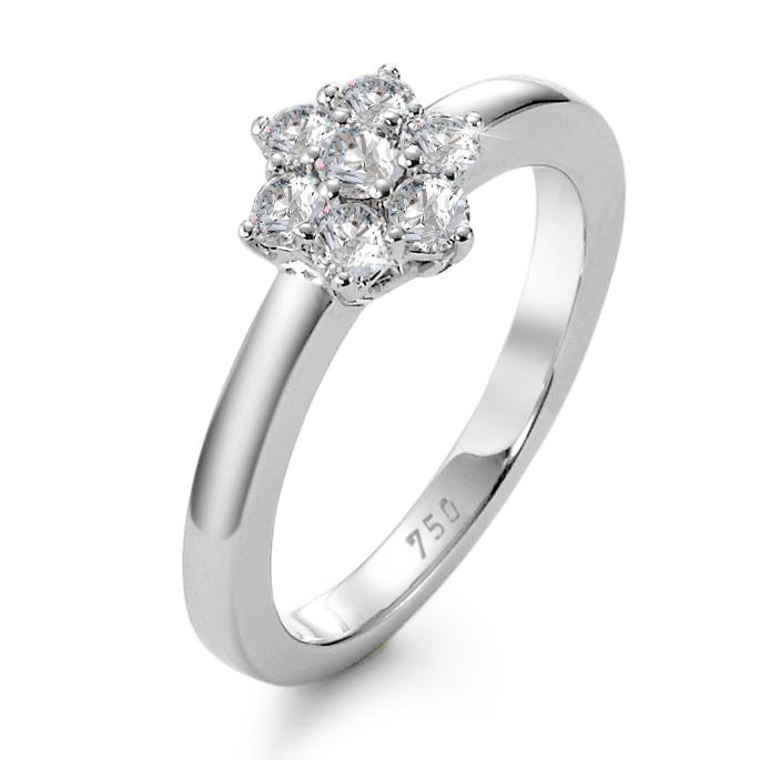Solitaire ring 750/18K hvidguld Diamant hvid , 0.50 ct, 7 Sten , [Brillant], w-si