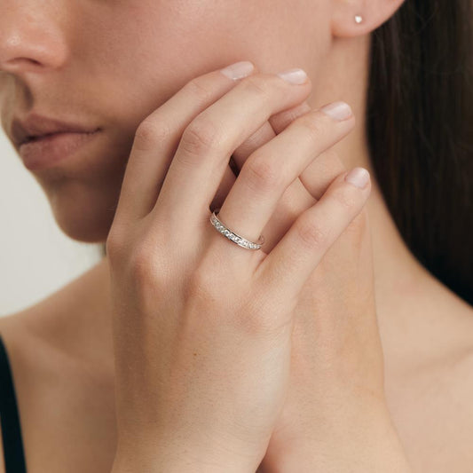 Memory ring 750/18K hvidguld Diamant hvid , 1 ct, 28 Sten , [Brillant], w-si