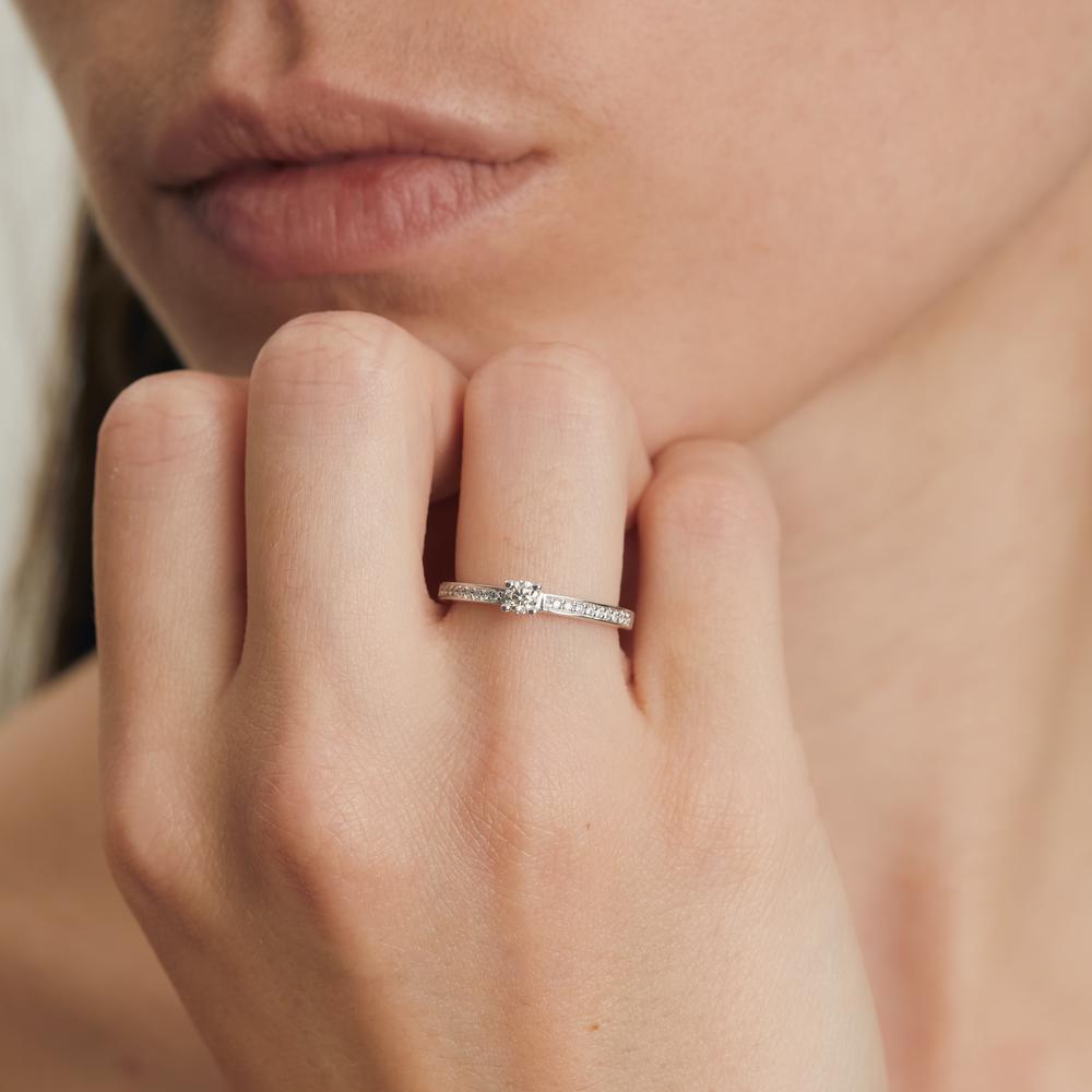 Solitaire ring 750/18K hvidguld Diamant hvid , 0.20 ct, [Brillant], w-si Ø3 mm