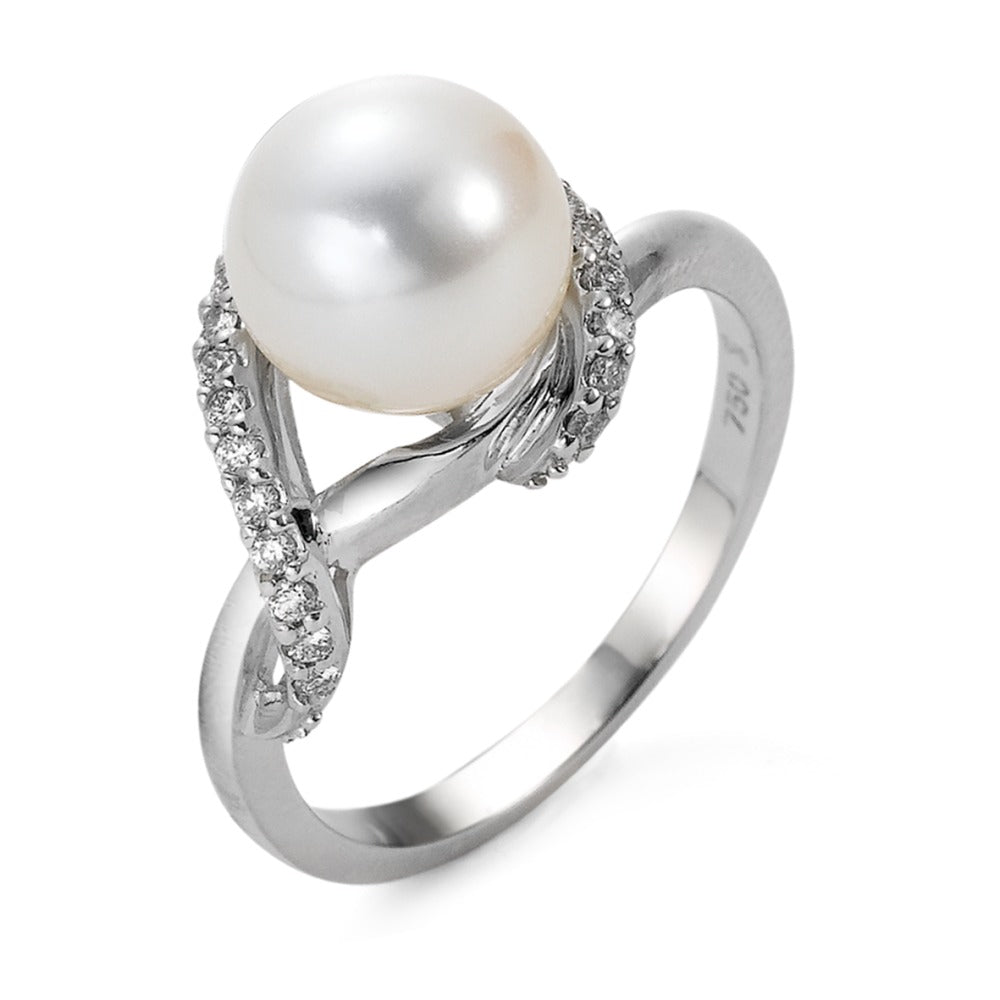 Ringe 750/18K hvidguld Diamant 0.20 ct, 23 Sten , w-si Ferskvands kulturperle hvid, 9 mm
