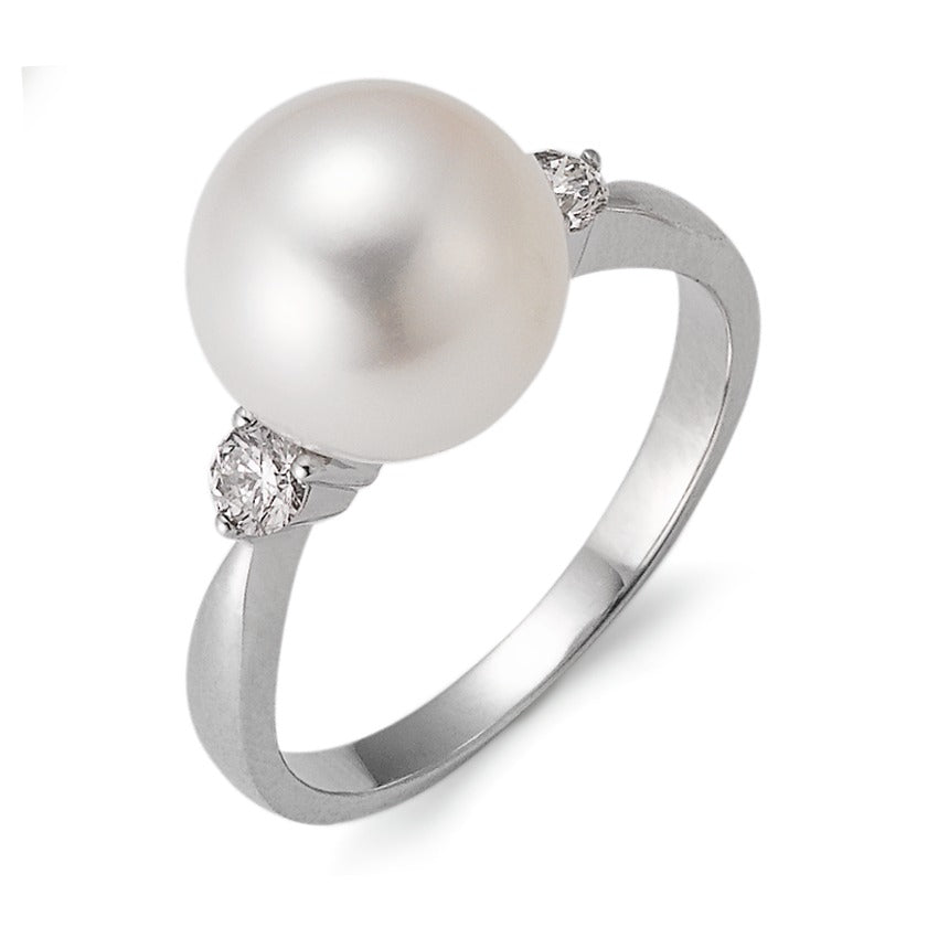 Ringe 750/18K hvidguld Diamant 0.24 ct, 2 Sten , w-si Ferskvands kulturperle hvid, 10 mm