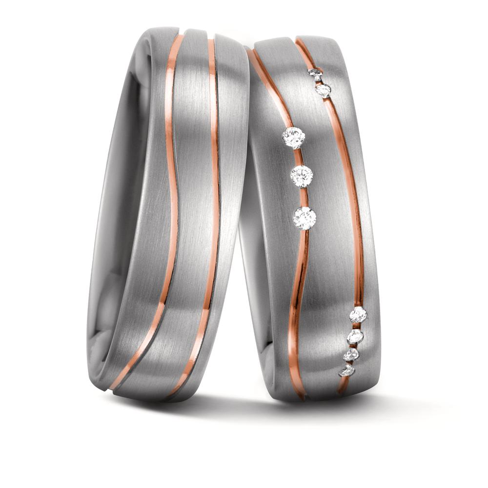 Partnerringe 585/14 K hvidguld, 585/14 K rødguld Diamant hvid , 0.06 ct, 9 Sten , w-si