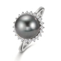 Ringe 750/18K hvidguld Diamant 0.27 ct, 22 Sten , w-si Tahitisk perle grå, 10 mm