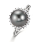 Ringe 750/18K hvidguld Diamant 0.27 ct, 22 Sten , w-si Tahitisk perle grå, 10 mm