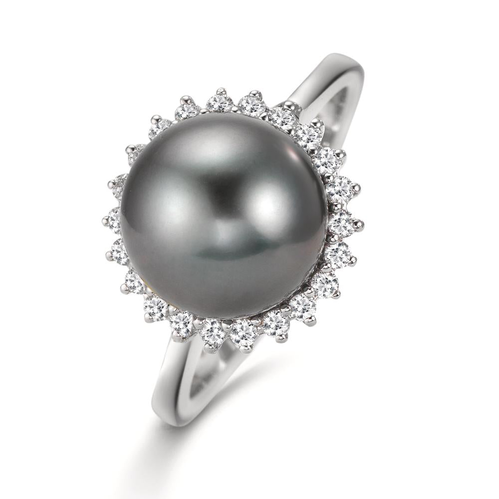 Ringe 750/18K hvidguld Diamant 0.27 ct, 22 Sten , w-si Tahitisk perle grå, 10 mm