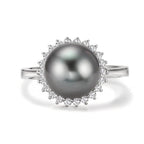Ringe 750/18K hvidguld Diamant 0.27 ct, 22 Sten , w-si Tahitisk perle grå, 10 mm