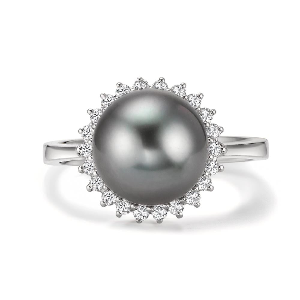 Ringe 750/18K hvidguld Diamant 0.27 ct, 22 Sten , w-si Tahitisk perle grå, 10 mm