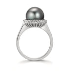 Ringe 750/18K hvidguld Diamant 0.27 ct, 22 Sten , w-si Tahitisk perle grå, 10 mm