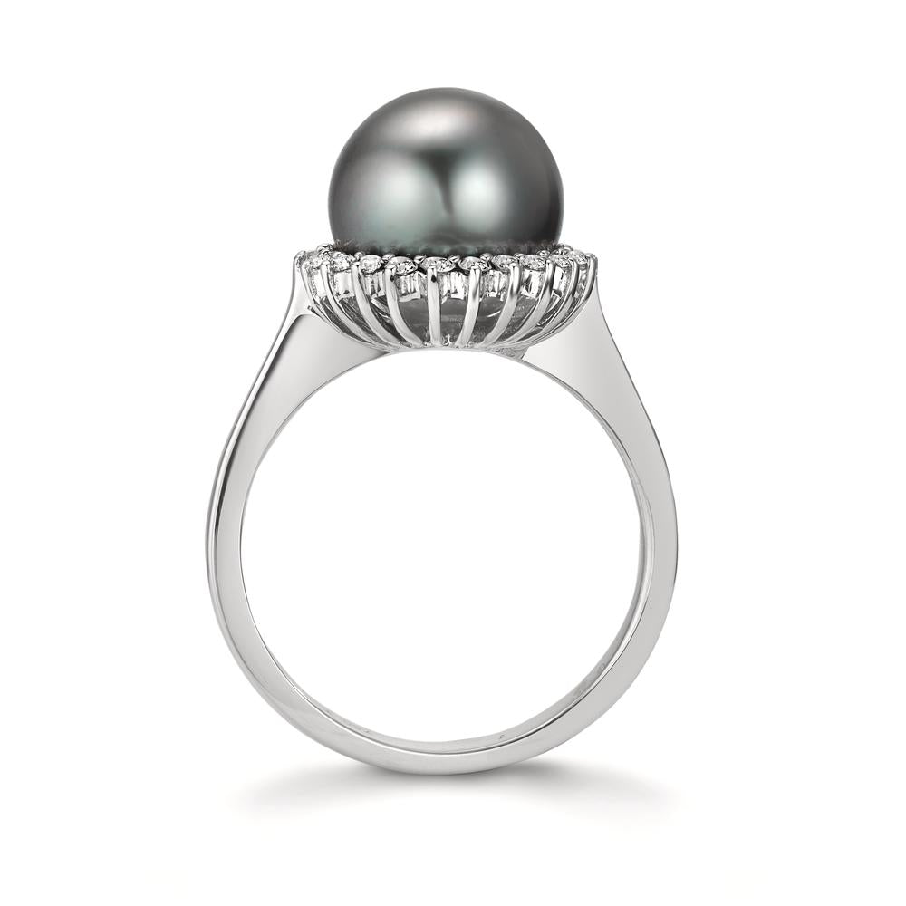 Ringe 750/18K hvidguld Diamant 0.27 ct, 22 Sten , w-si Tahitisk perle grå, 10 mm