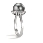Ringe 750/18K hvidguld Diamant 0.27 ct, 22 Sten , w-si Tahitisk perle grå, 10 mm