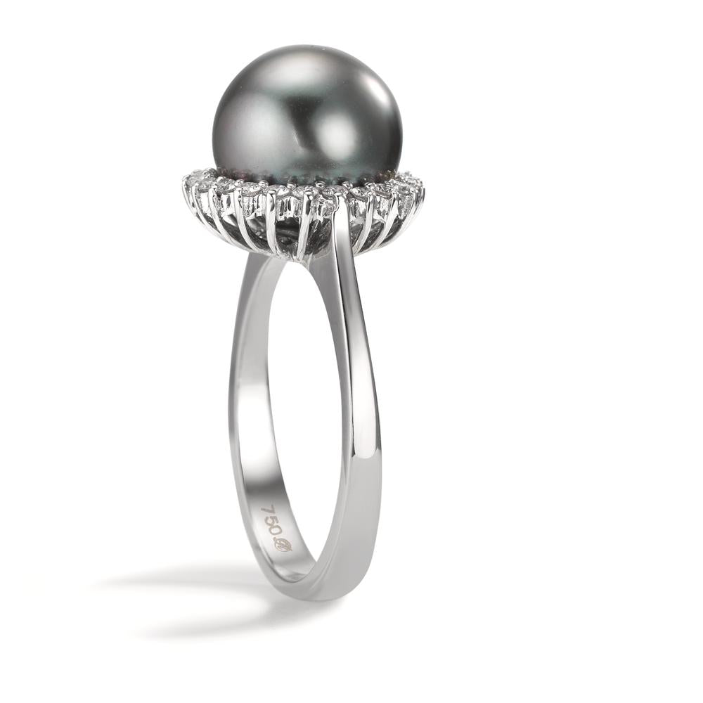 Ringe 750/18K hvidguld Diamant 0.27 ct, 22 Sten , w-si Tahitisk perle grå, 10 mm