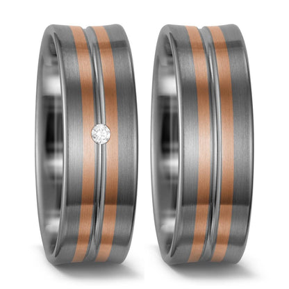 Partnerringe 500 palladium, 585/14 K rødguld Diamant hvid , 0.02 ct, w-si