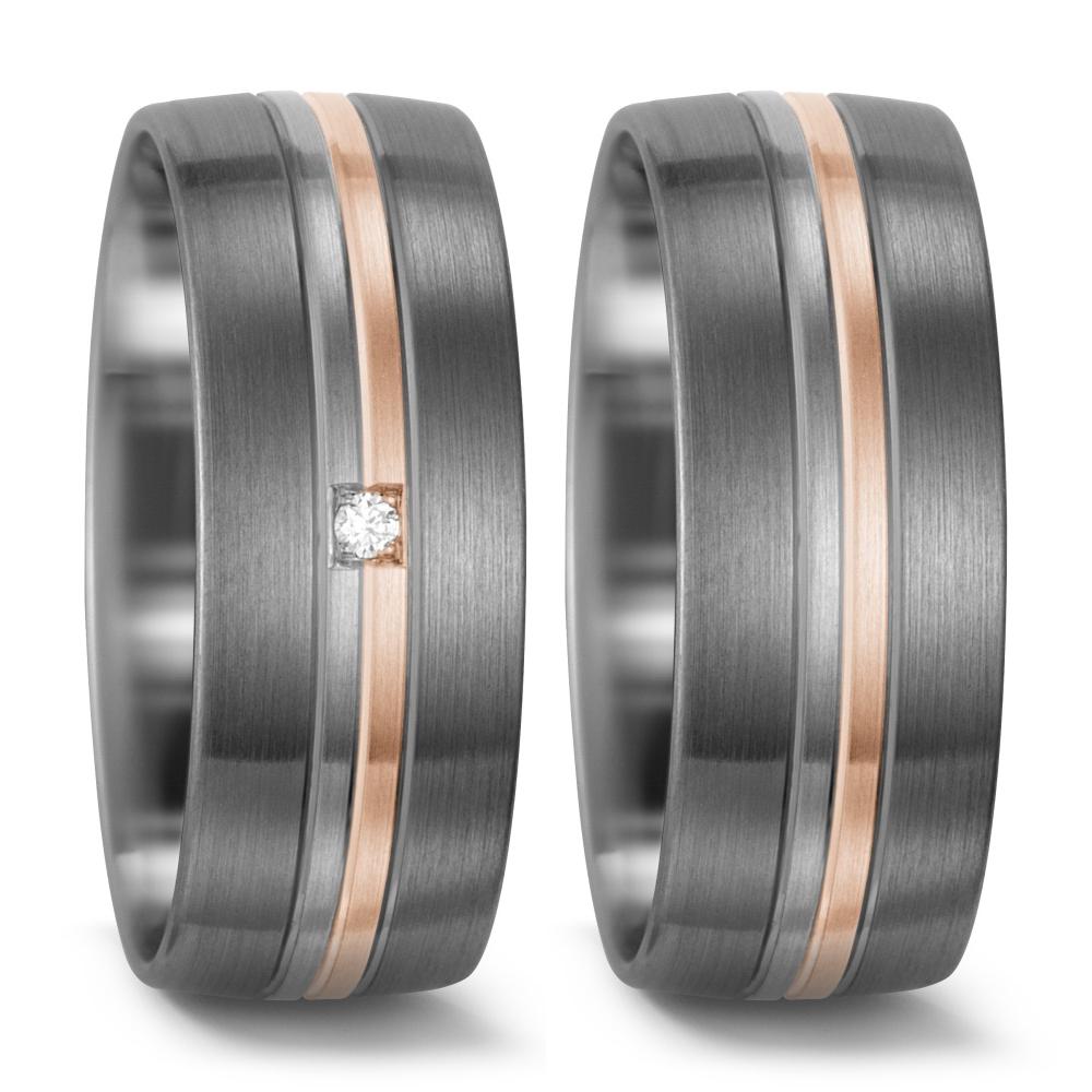 Partnerringe 500 palladium, 585/14 K hvidguld, 585/14K roseguld Diamant hvid , 0.015 ct, w-si