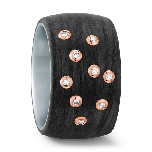 Ringe Rustfrit stål, Kulstof, 750/18K rødguld Diamant hvid , 0.09 ct, 9 Sten , w-si