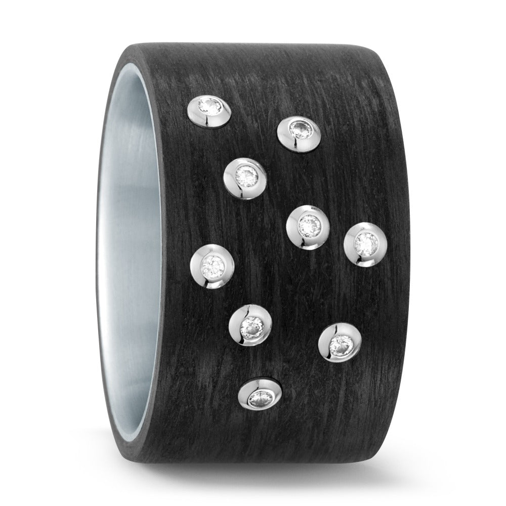 Ringe Rustfrit stål, Kulstof, 750/18K hvidguld