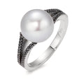 Ringe 750/18K hvidguld Diamant sort , 0.19 ct, 48 Sten , [Achtkant] Ferskvands kulturperle, 10.5 mm
