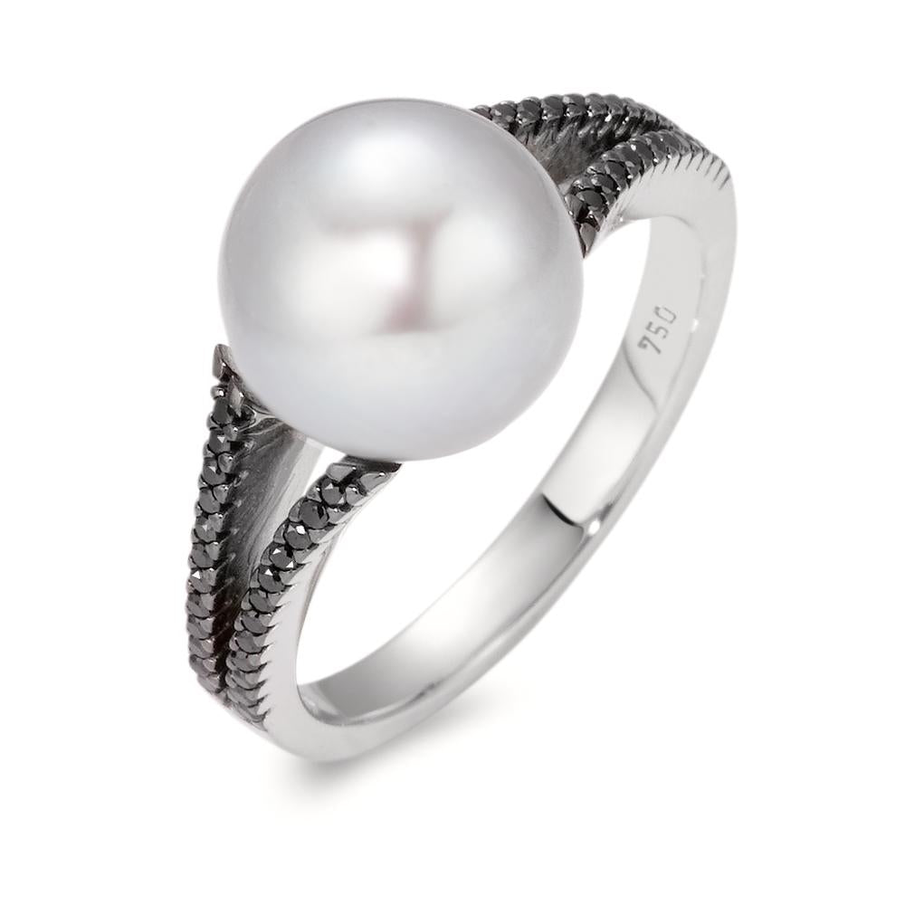 Ringe 750/18K hvidguld Diamant sort , 0.19 ct, 48 Sten , [Achtkant] Ferskvands kulturperle, 10.5 mm