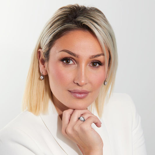 Ringe 750/18K hvidguld Diamant sort , 0.19 ct, 48 Sten , [Achtkant] Ferskvands kulturperle, 10.5 mm