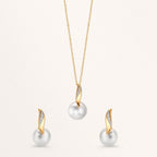 Halskæde med vedhæng 750/18K guld, 750/18K hvidguld Diamant hvid , 0.01 ct, 2 Sten , [Brillant], w-si Ferskvands kulturperle hvid, 10 mm 40-42 cm