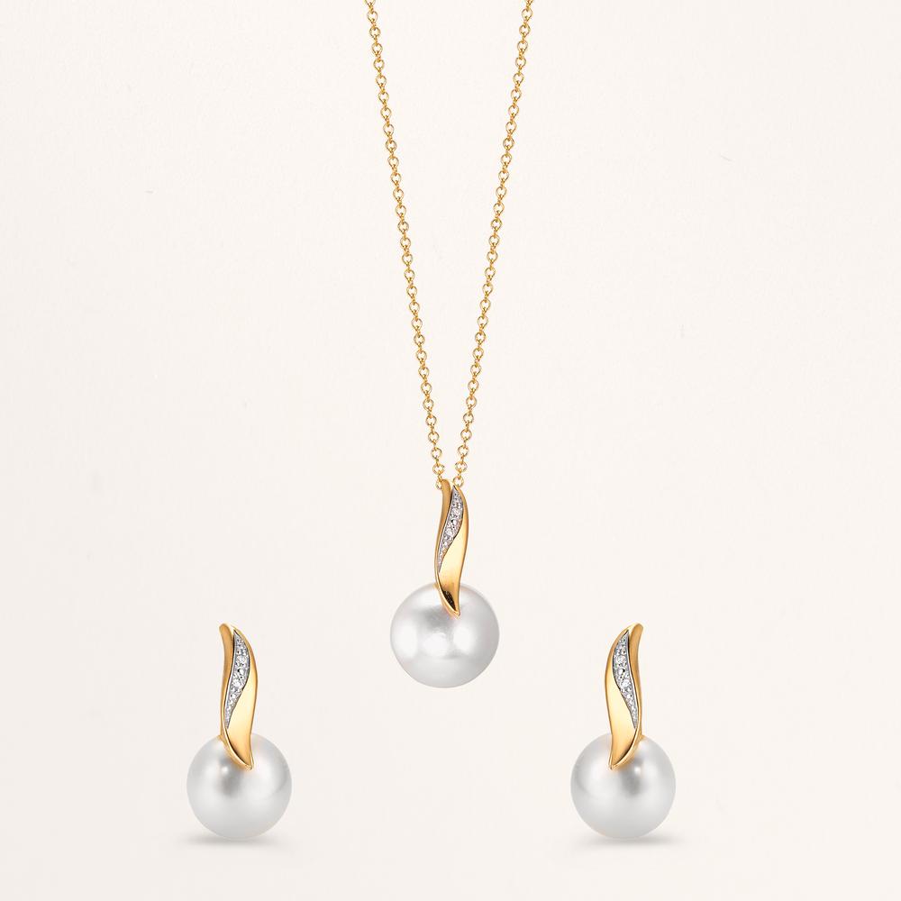 Halskæde med vedhæng 750/18K guld, 750/18K hvidguld Diamant hvid , 0.01 ct, 2 Sten , [Brillant], w-si Ferskvands kulturperle hvid, 10 mm 40-42 cm