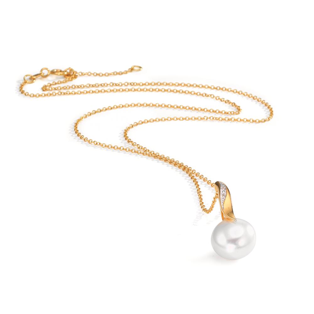 Halskæde med vedhæng 750/18K guld, 750/18K hvidguld Diamant hvid , 0.01 ct, 2 Sten , [Brillant], w-si Ferskvands kulturperle hvid, 10 mm 40-42 cm