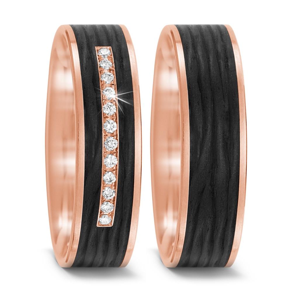 Partnerringe 585/14K roseguld, Kulstof Diamant 0.084 ct, 12 Sten , tw-si