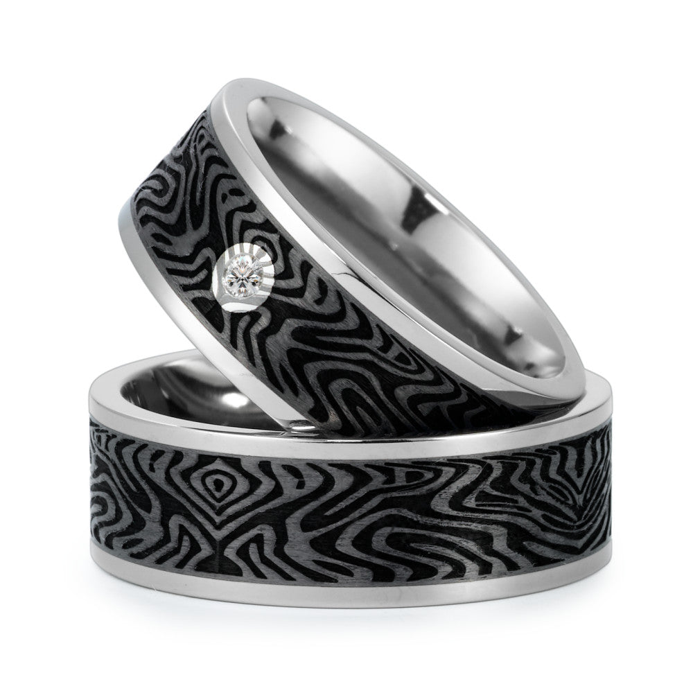 Partnerringe Titanium, Kulstof Diamant 0.03 ct, w-si
