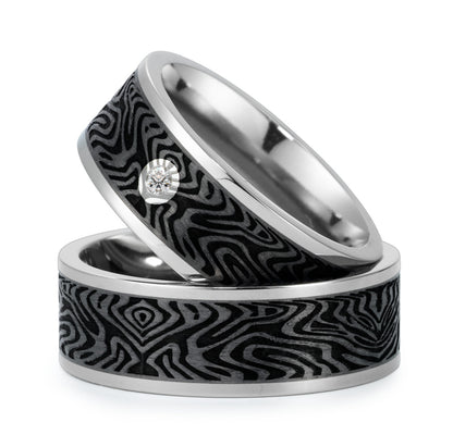 Partnerringe Titanium, Kulstof Diamant 0.03 ct, w-si