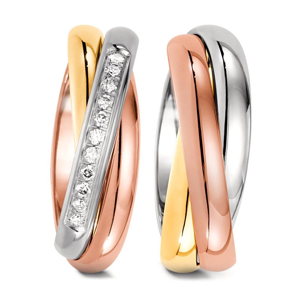 Partnerringe 750/18K guld, 750/18K rødguld, 750/18K hvidguld Diamant 0.11 ct, 11 Sten , w-si