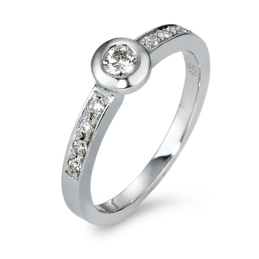Solitaire ring 585/14 K hvidguld Diamant 0.25 ct, 9 Sten , w-si