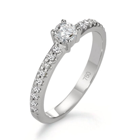 Solitaire ring 750/18K hvidguld Diamant 0.35 ct, 19 Sten , w-si