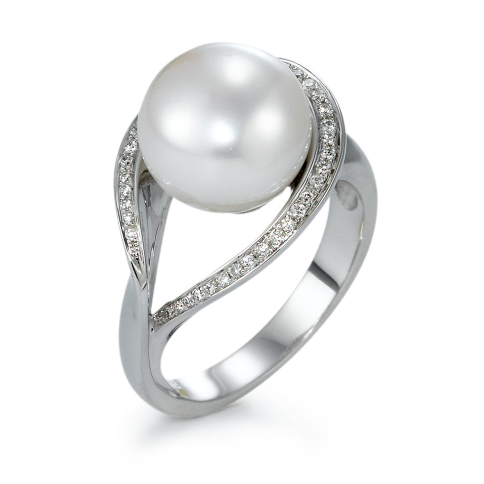 Ringe 750/18K hvidguld Diamant 0.13 ct, 40 Sten , w-si Ferskvands kulturperle hvid, 11 mm