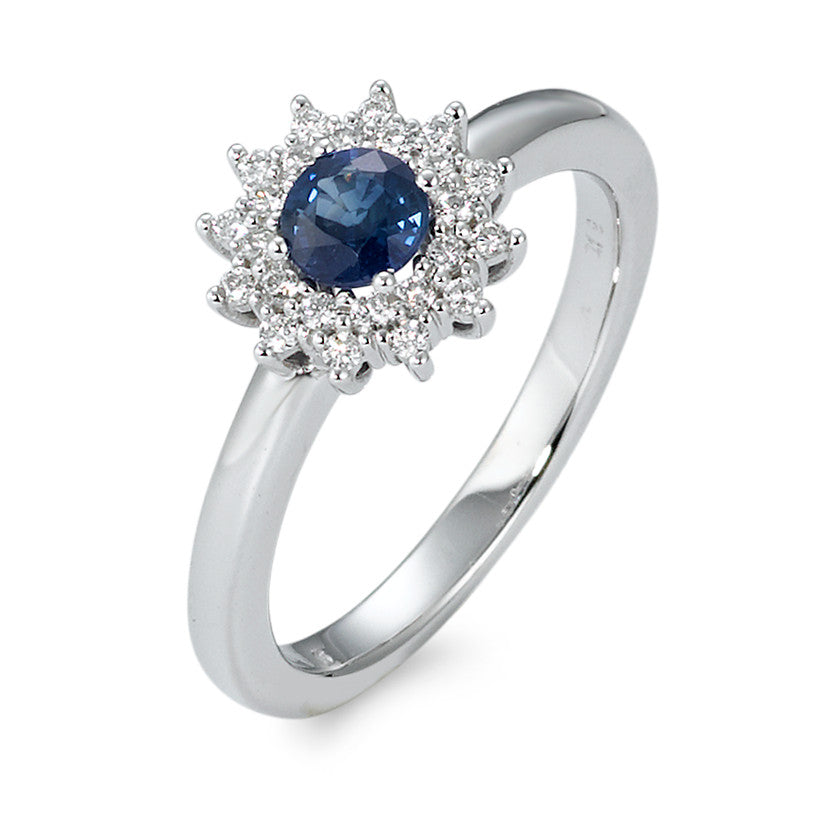 Ringe 750/18K hvidguld Safir blå, Diamant hvid , 0.19 ct, 25 Sten , [Brillant], w-si