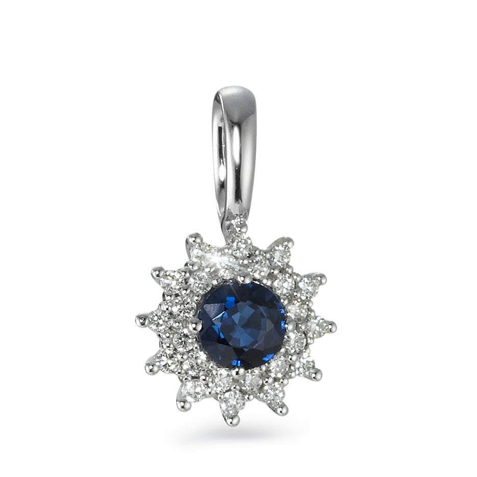 Vedhæng 750/18K hvidguld Safir blå, Diamant hvid , 0.18 ct, 25 Sten , [Brillant], w-si