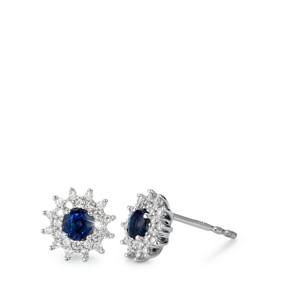 Ørestikker 750/18K hvidguld Safir blå , 2 Sten, Diamant hvid , 0.24 ct, 50 Sten , [Brillant], w-si Ø8 mm